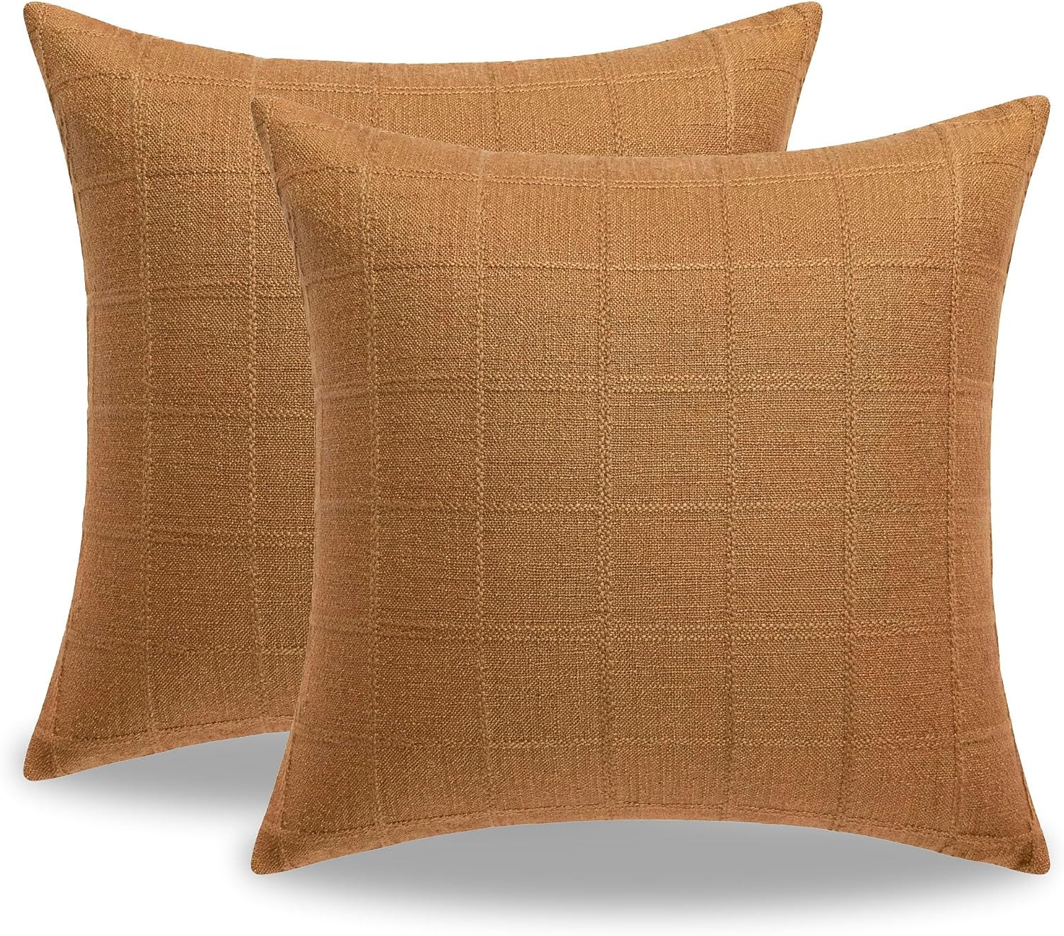 Linen Burlap Textured Pillow Covers 20x20 Inch Camel Set of 2 | Amazon (US)