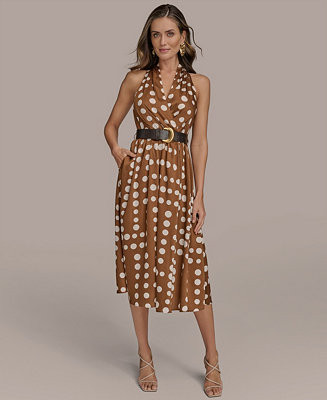 Donna Karan New York Women's Polka-dot Belted A-line Midi Dress - Macy's | Macy's Canada
