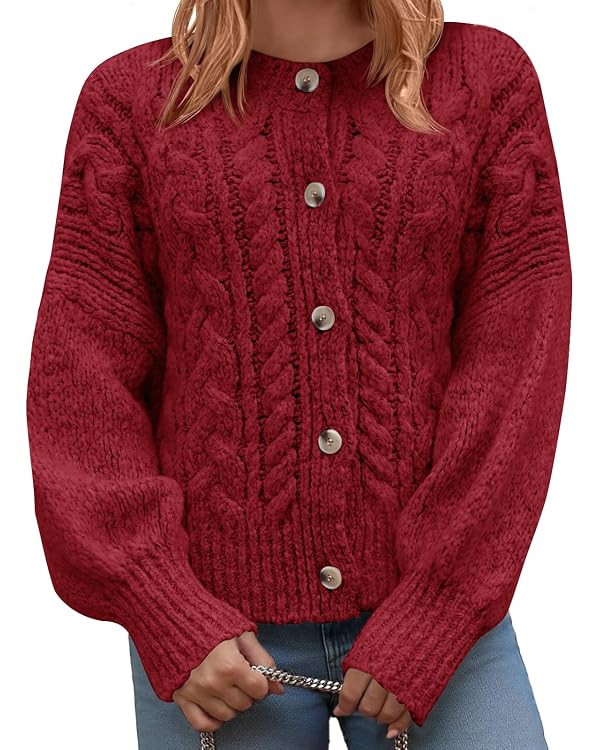 Yousify Womens Open Front Cardigan Sweaters Casual Cable Knit Long Sleeve Button Down Chunky Loos... | Amazon (US)