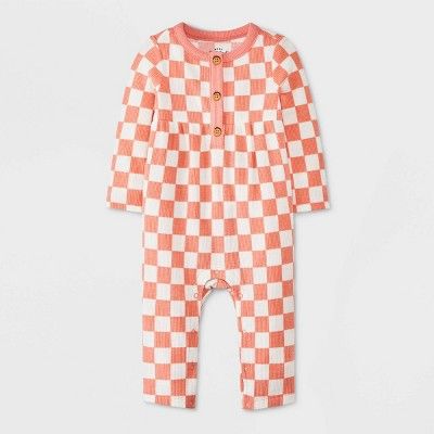 Baby Girls' Checkered Romper - Cat & Jack™ Pink 0-3M | Target