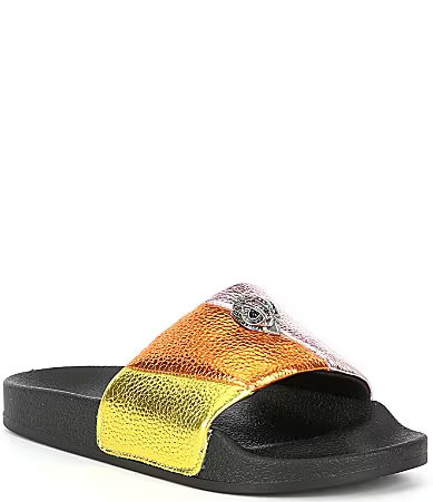 Kurt Geiger London Girls' Meena Metallic Leather Rainbow Striped Logo Ornament Pool Slide Sandals Youth - 13 Youth | Dillard's