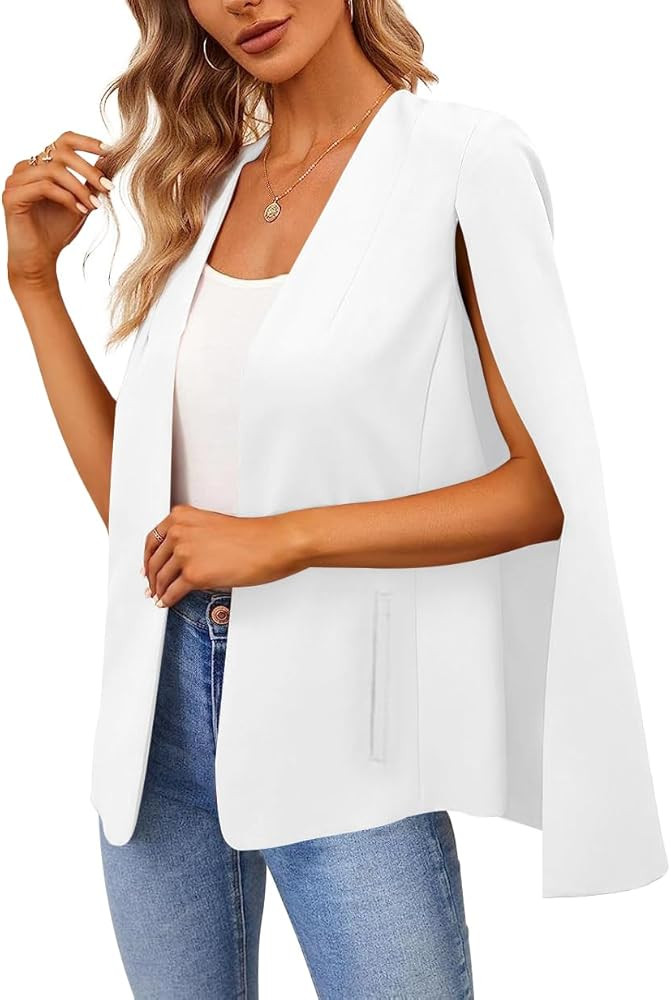 Women's Cape Blazer Split Long Sleeve Open Front Blazer Jacket Business Casual Suit Tops Cardigan... | Amazon (US)