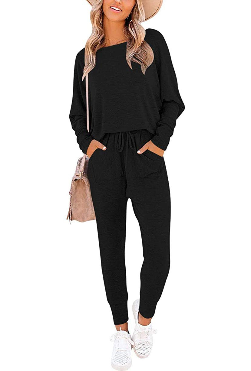 PRETTYGARDEN Women’s Causal Two Piece Outfit Long Pant Sweatsuit Off Shoulder High Waist Loungewear  | Amazon (US)
