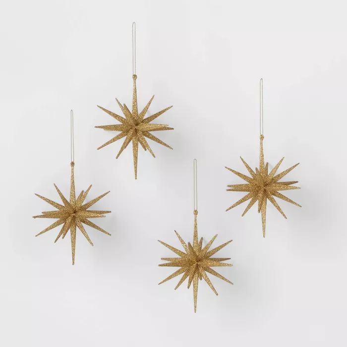 4pk Glitter Starburst Christmas Tree Ornament Gold - Wondershop™ | Target