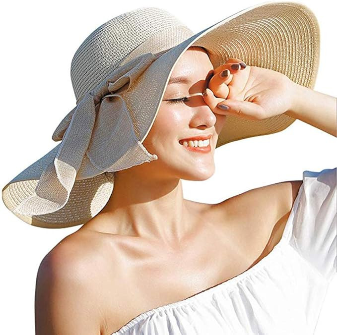 Women's Folable Floppy Hat,Wide Brim Sun Protection Straw Hat, Summer UV Protection Beach Cap | Amazon (US)