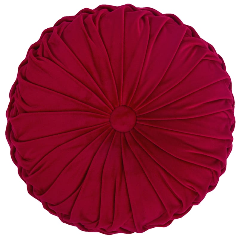 Holan Maroon Pleated Velvet Round Throw Pillow, 16" | At Home