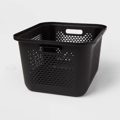 Medium Decorative Plastic Bin with Cutout Handles Charcoal - Brightroom™: Stackable Storage, 16.9L, Fits 13" Cube System | Target