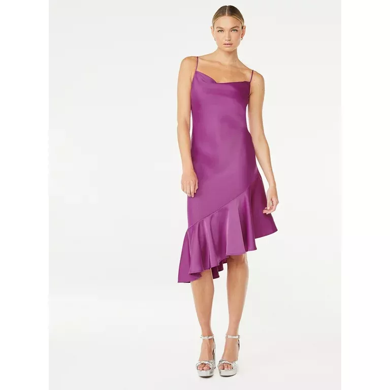 Scoop Women's Long Sleeve Asymmetrical Seam Mesh Dress, Sizes XS