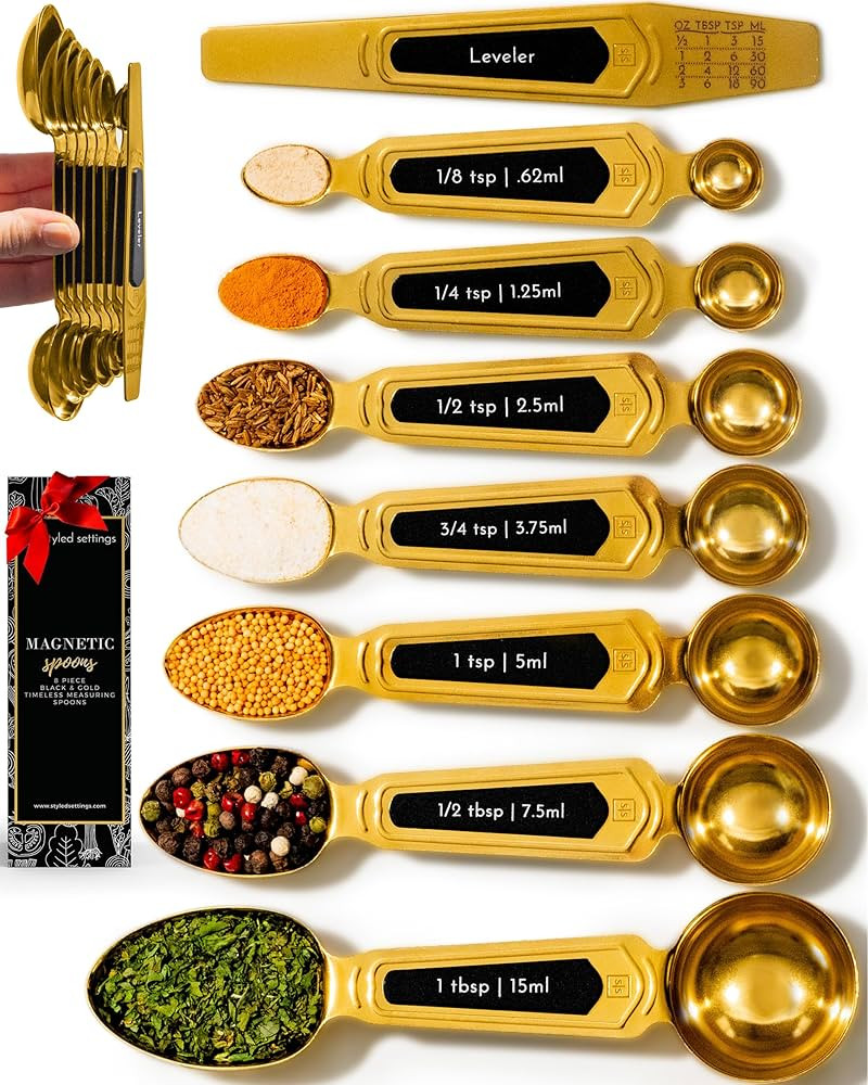 Gold Magnetic Measuring Spoons with Leveler - Featuring 8-Piece Upgraded Style, Dual-Sided, Stack... | Amazon (US)