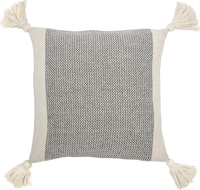 Bloomingville A40110195U1 Grey & Cream Corner Grey Square Cotton Blend Pillow with Tassels, 18" | Amazon (US)
