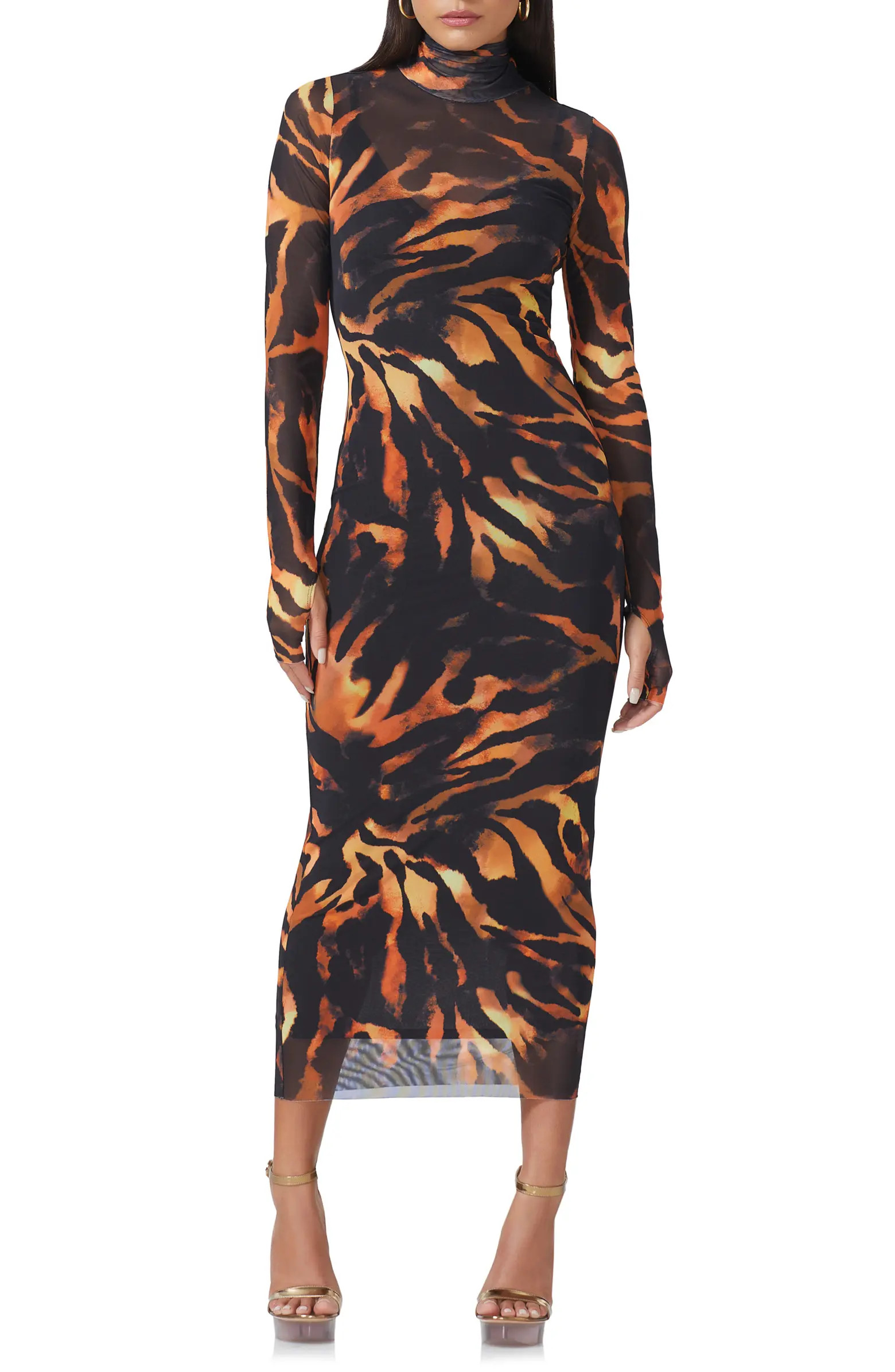 Shailene Turtleneck Long Sleeve Mesh Dress | Nordstrom