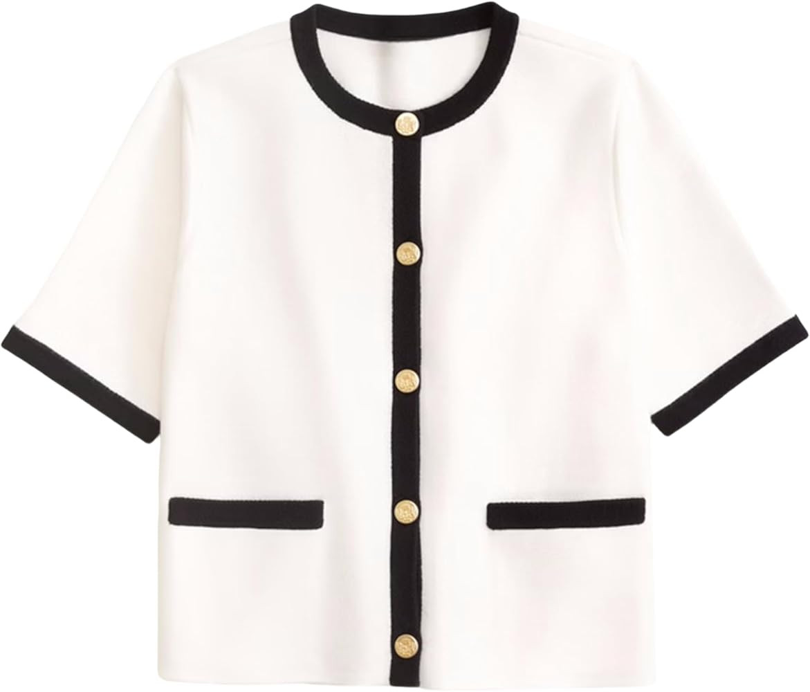 Womens Knit Cardigan Sweaters Fall Fashion Short Sleeve Button Down Cropped Coat Jacket with Pock... | Amazon (US)