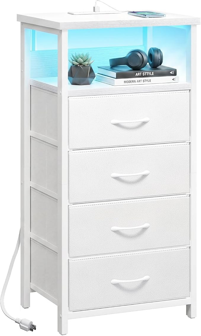 Fixwal Tall Nightstand with Charging Station, Night Stand with U-S-B Ports and Outlets, 4 Fabric ... | Amazon (US)