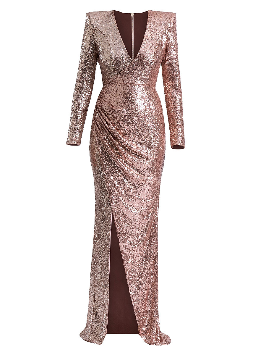 Women's Perfume Exotico Sequined Wrap Gown - Beige - Size 12 | Saks Fifth Avenue