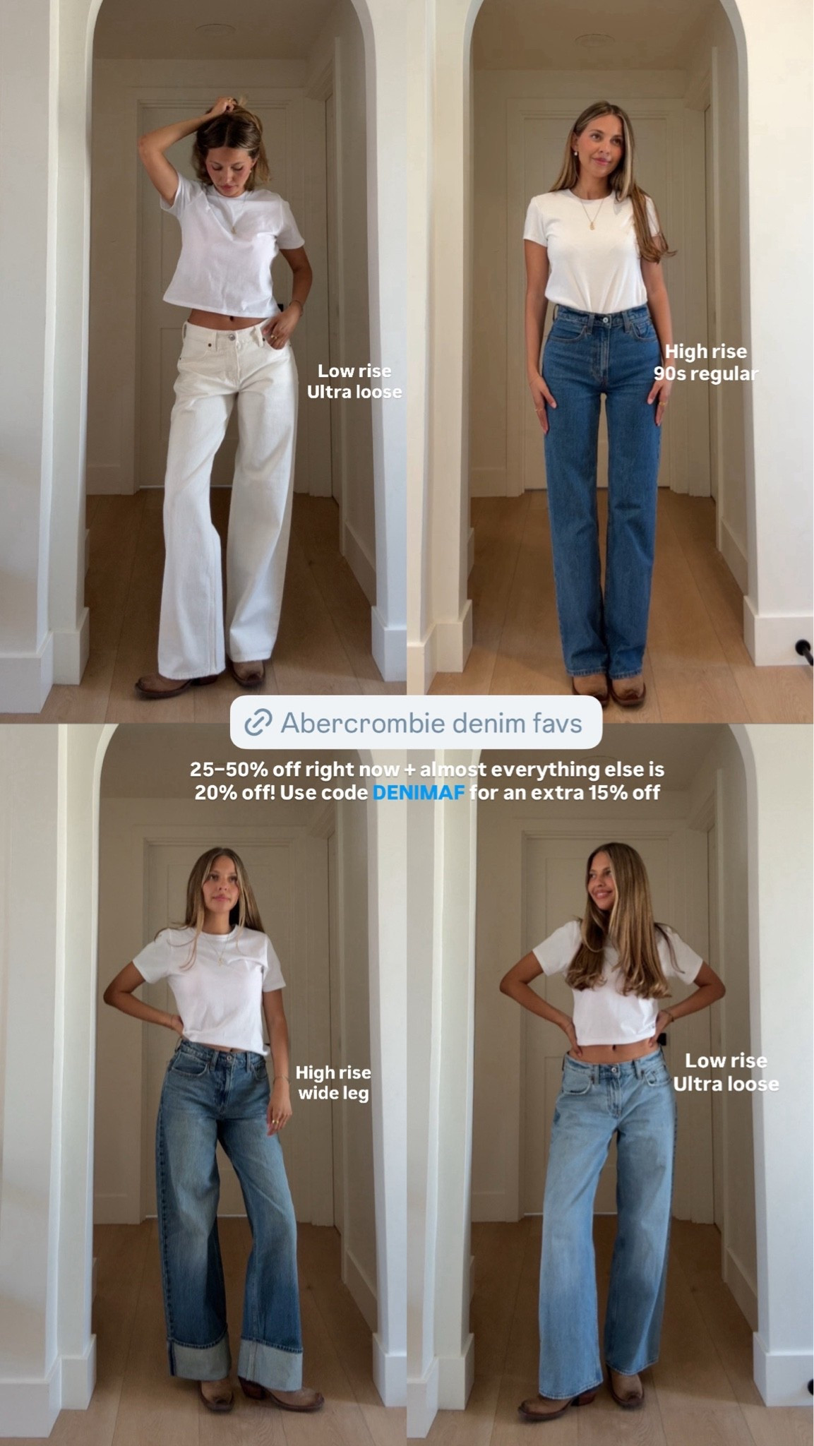 ⭐️ABERCROMBIE DENIM SALE⭐️
25-50% Off All Jeans + use DENIMAF for an ADDITIONAL 15% off! 

Rounded up my most worn pairs!