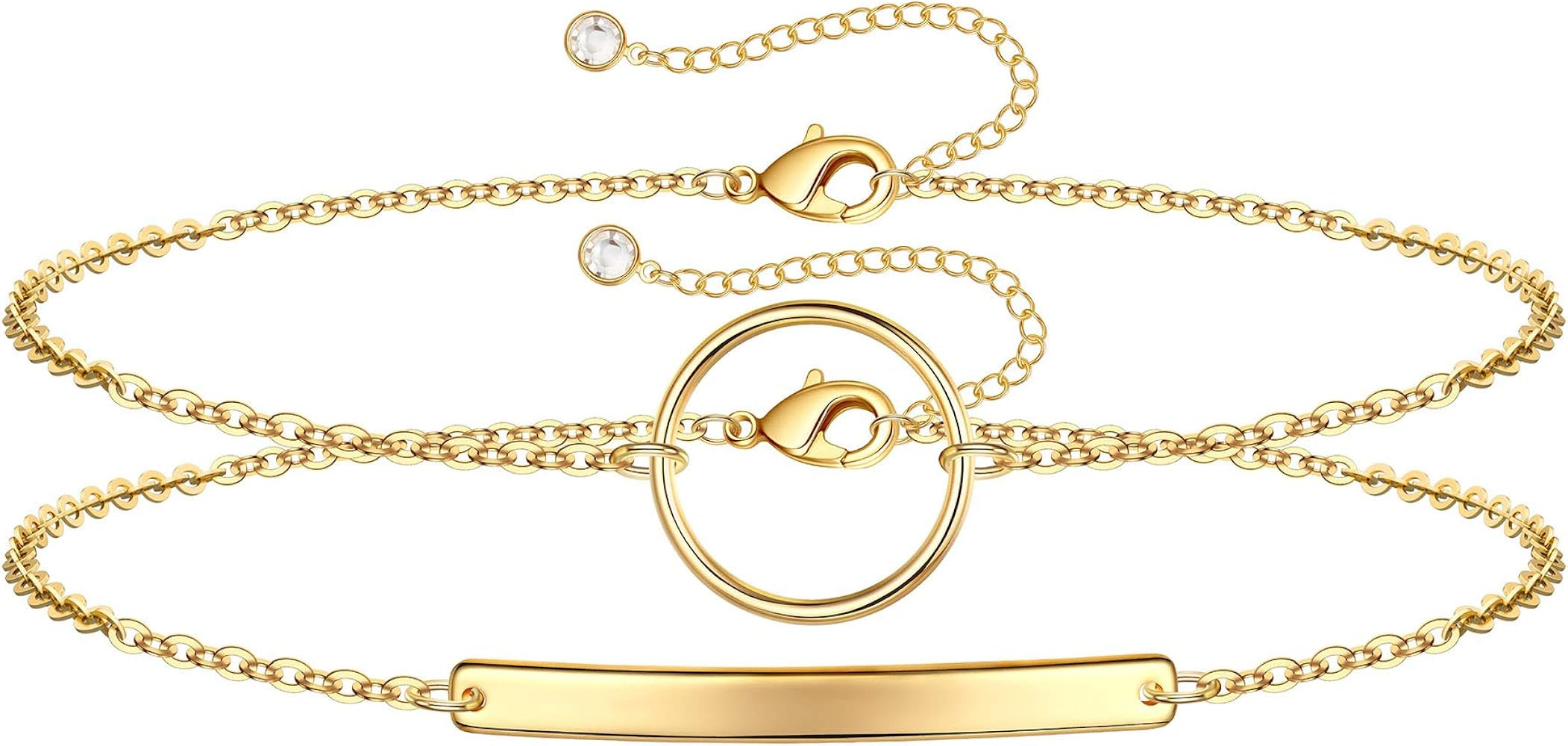 Yoosteel Dainty Layered Bracelets for Women, 14K Gold Filled Layering Oval Chain Bracelet Handmade T | Amazon (US)