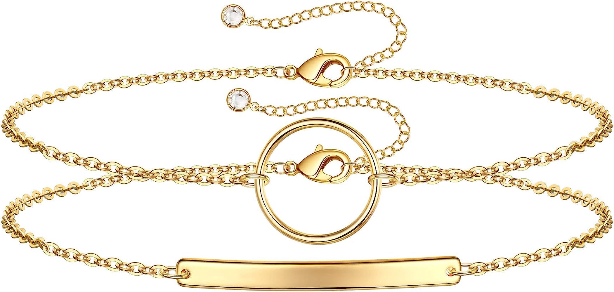 Yoosteel Dainty Layered Bracelets for Women, 14K Gold Filled Layering Oval Chain Bracelet Handmade T | Amazon (US)