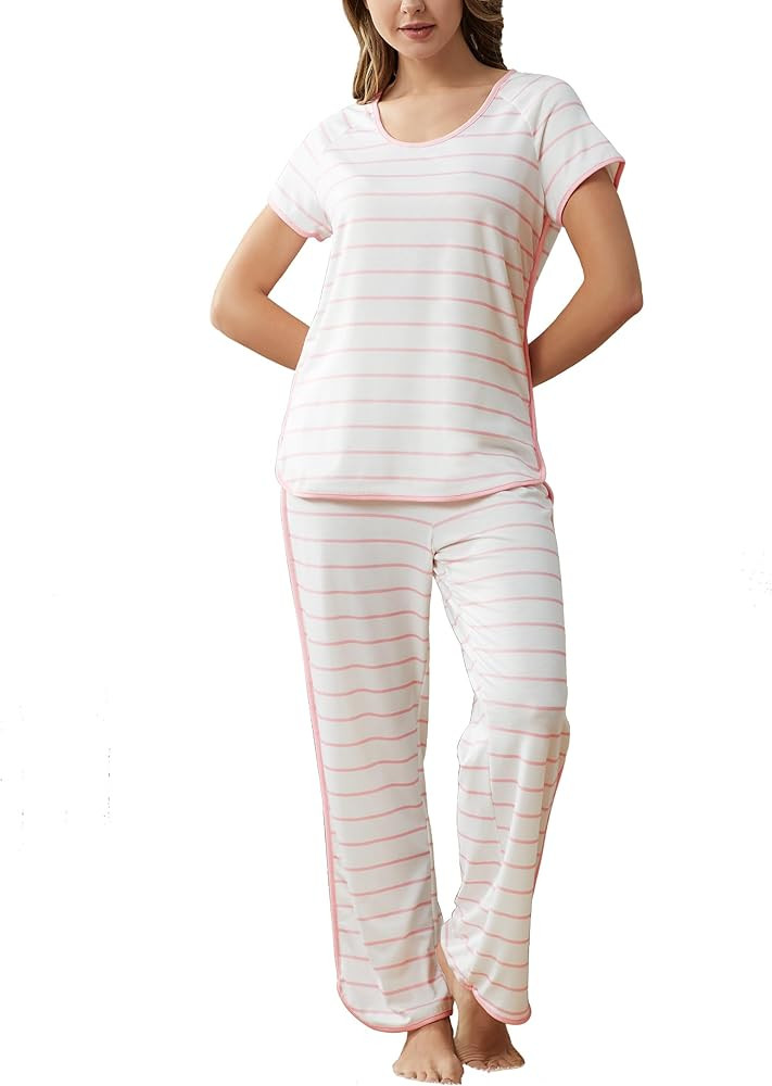 Stripe Women's Pajama Set Luxurious Sleepwear Sets, Two-Piece Loungewear PJs Sets for Nightwear, ... | Amazon (US)