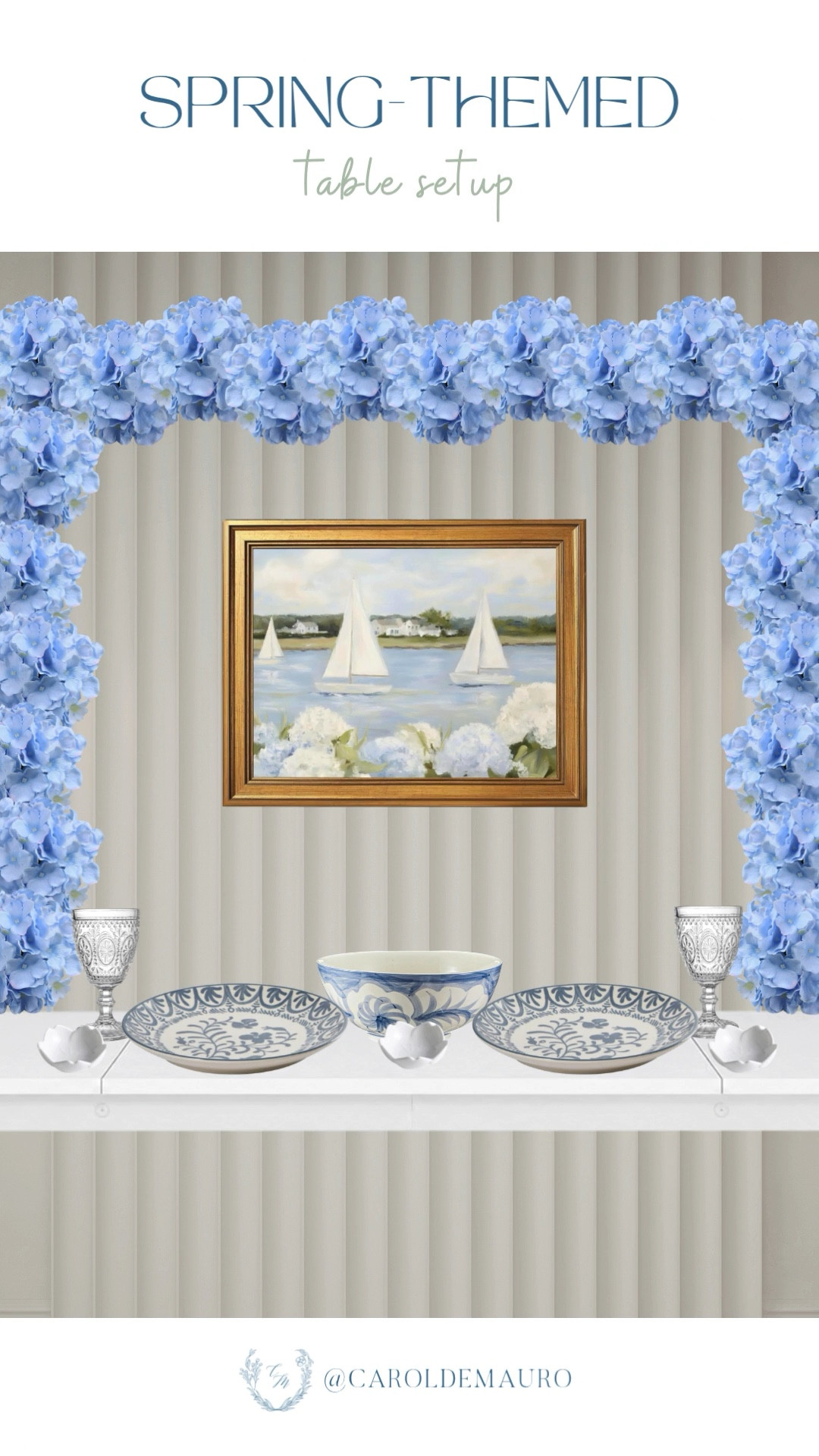 Bring the breezy beauty of the coast to your dining table with this blue and white spring setup! A lush hydrangea arch and classic patterned dinnerware create an effortlessly elegant tablescape for your next dinner party.

spring tablescape, dinner party inspo, blue and white decor, hydrangea garland, coastal aesthetic, hosting inspo

#LTKU #LTKHome #LTKSeasonal