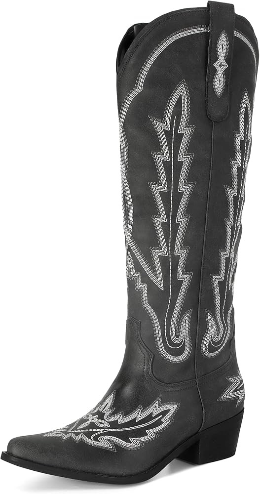 STALOV Cowboy Boots for Women,Western Pointed Toe Chunky Heel Pull-On Knee High Cowgirl Boots Fas... | Amazon (US)