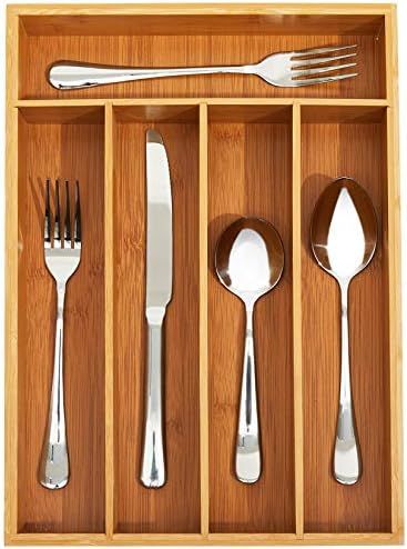 Diahom Silverware Drawer Organizer Bamboo Utensil Cutlery Tray Dividers 5 Compartments Kitchen Hardw | Amazon (US)
