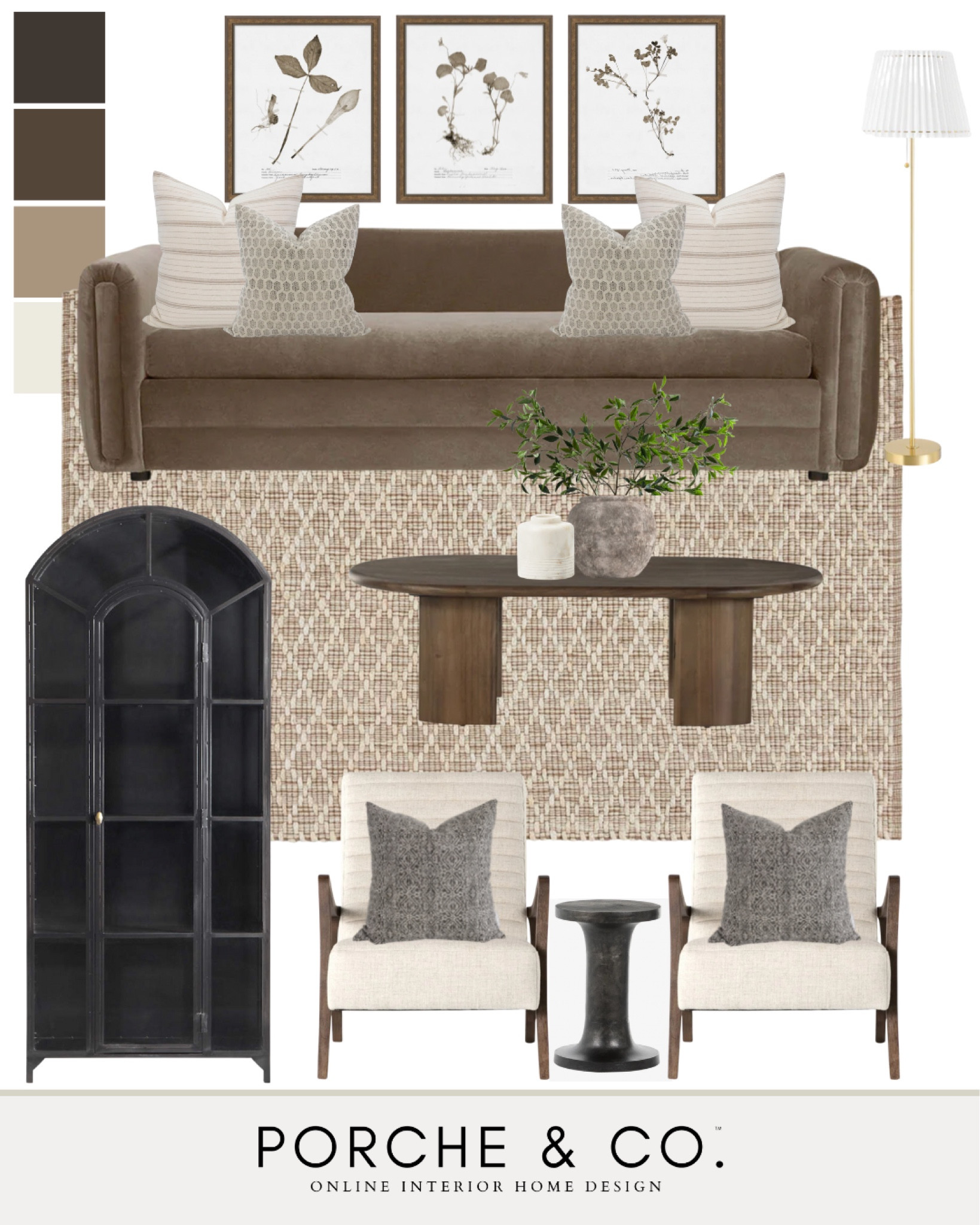 Living room mood board, living room inspo, living room decor, velvet sofa, bookcase, cabinet, accent chairs, coffee table, transitional living room #livingroom #moodboard 

#LTKSeasonal #LTKstyletip #LTKhome