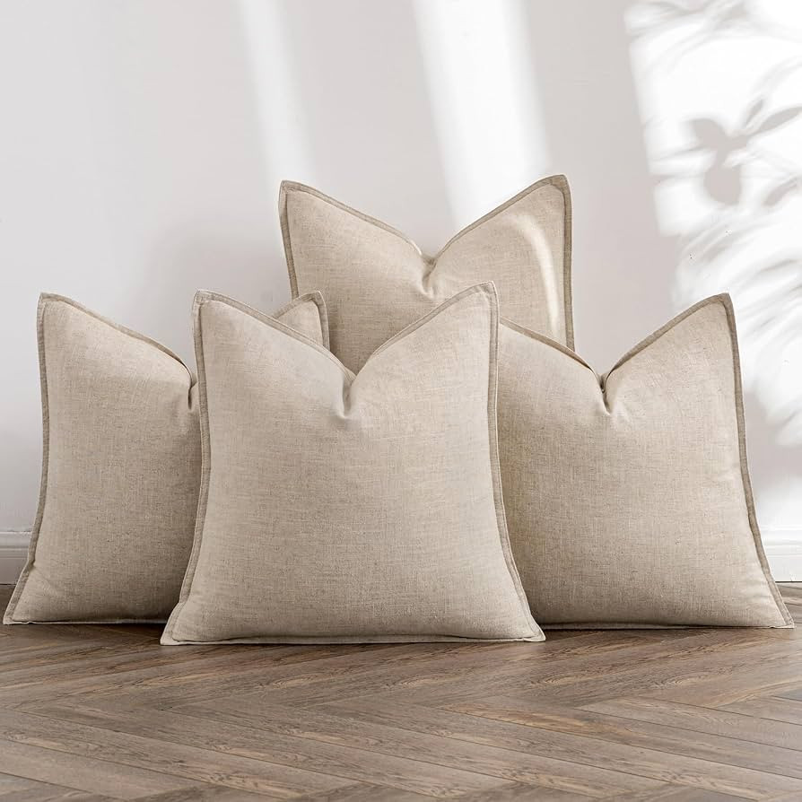 MIULEE Beige Linen Pillow Covers Pack of 4 Decorative Natural Solid Throw Pillow Covers Soft Acce... | Amazon (CA)