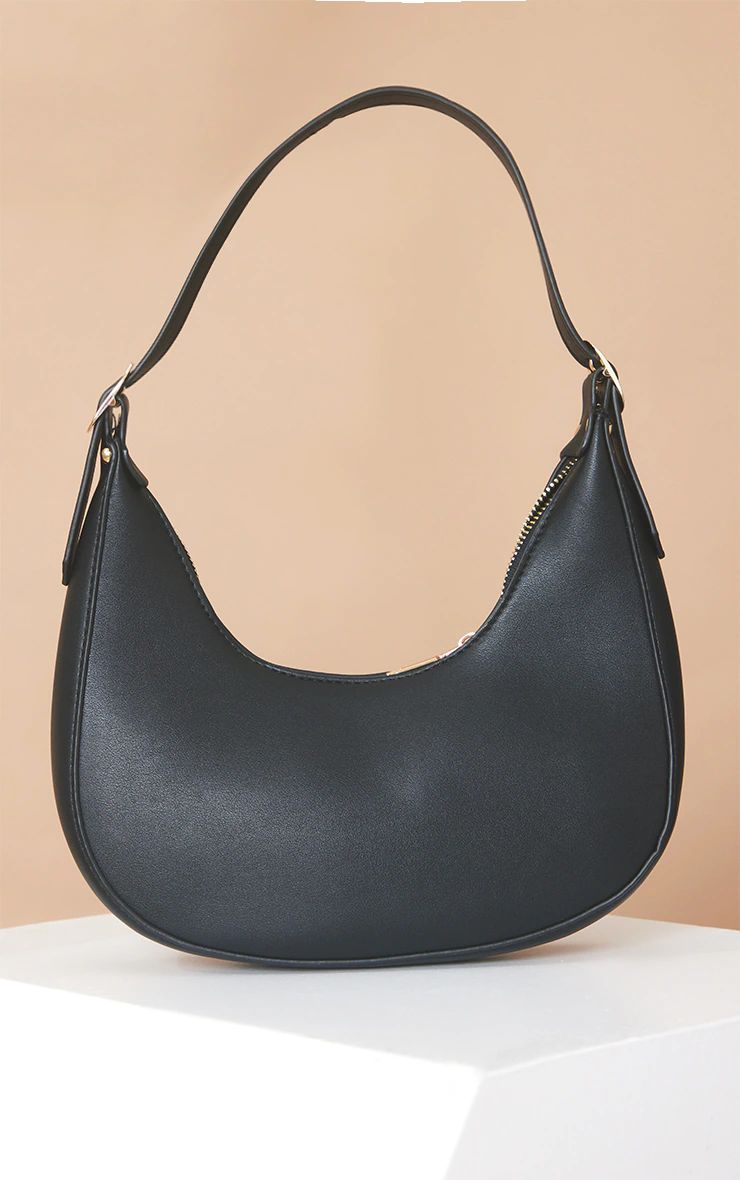 Black Curved PU Shoulder Bag | PrettyLittleThing US