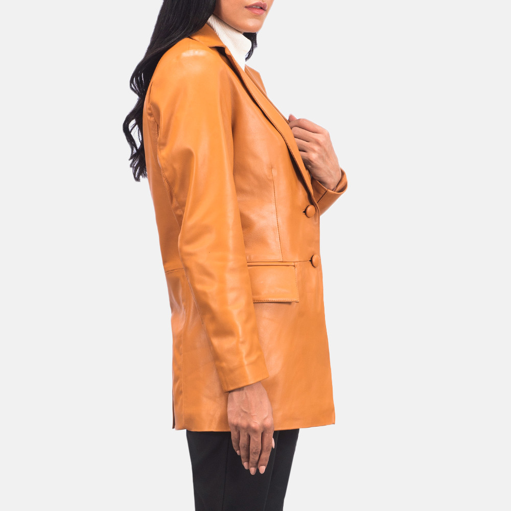 Marilyn Tan Brown Leather Blazer | The Jacket Maker
