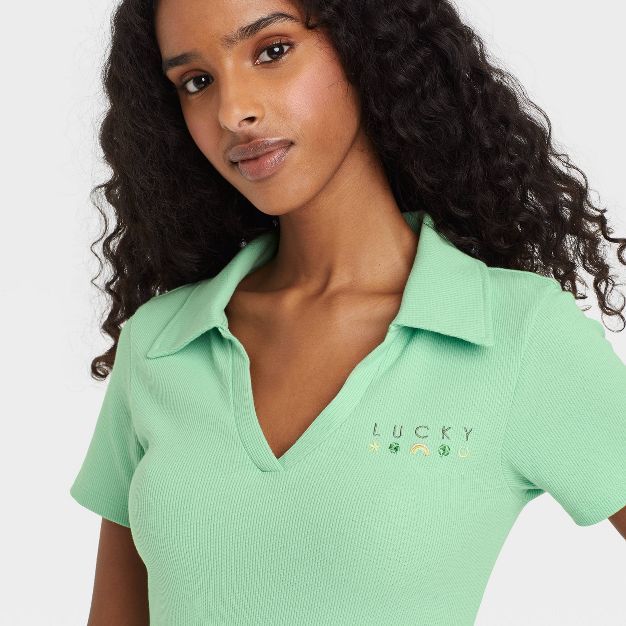 Women's St. Patrick's Day Lucky Icons Short Sleeve Graphic Polo Dress - Green | Target