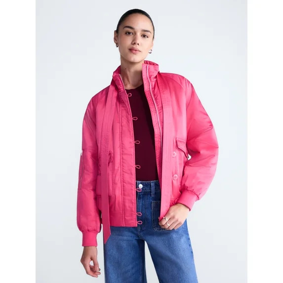 Free Assembly Women's Bow Tie Bomber Jacket, Sizes XS-XXL | Walmart (US)