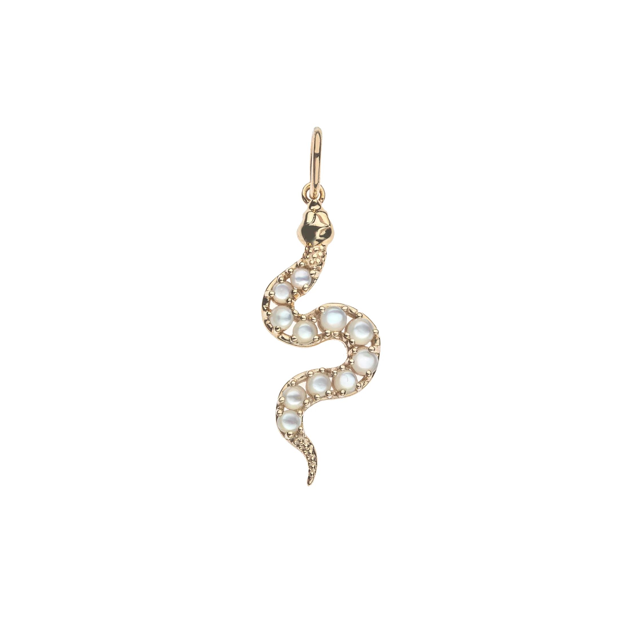 JW x House of Harris PROTECT Mother of Pearl Snake Pendant in Solid Gold | Jane Win