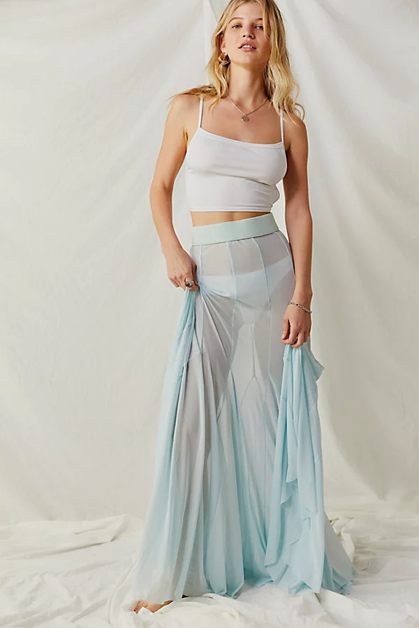 Godet Girl Mesh 1/2 Slip by Intimately at Free People, Sea Washed, S | Free People (Global - UK&FR Excluded)