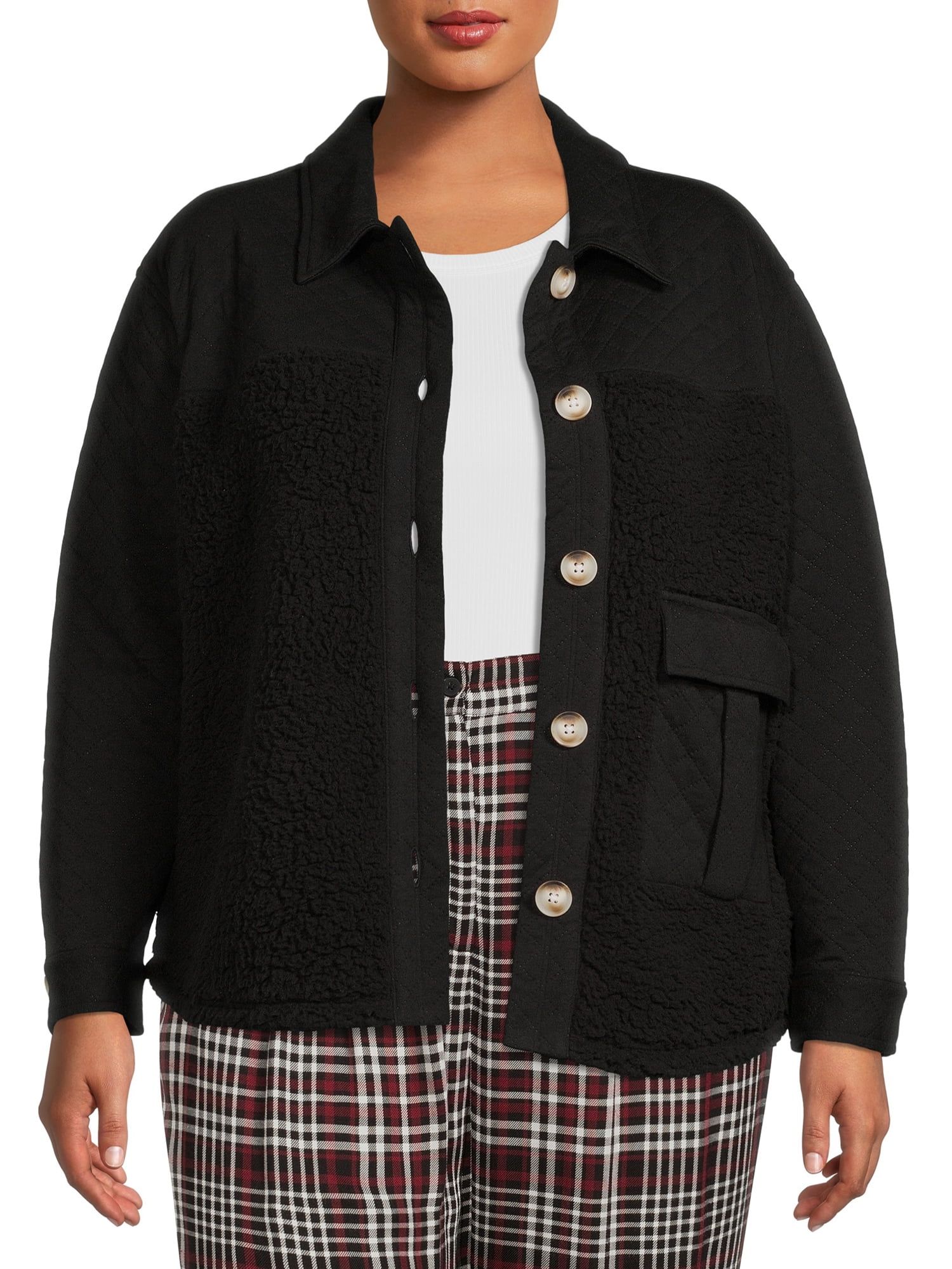 Terra & Sky Women's Plus Size Quilted Terry and Faux Sherpa Jacket | Walmart (US)