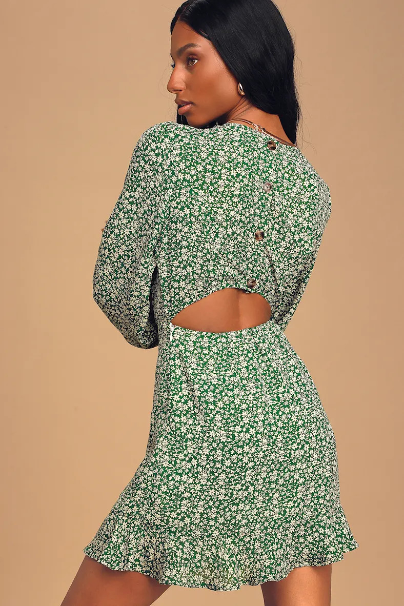 Blooming Darlin' Green Floral Print Ruffled Mini Dress | Lulus (US)
