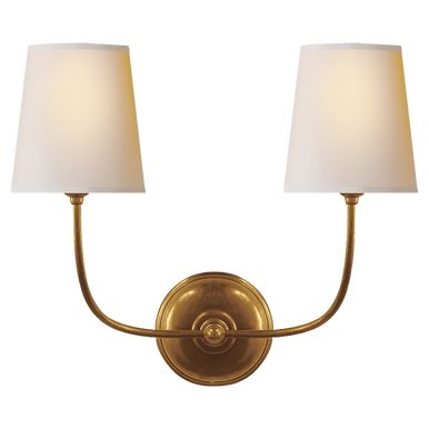 Vendome Wall Sconce, 2-Light, Hand-Rubbed Antique Brass, Natural Paper Shade, 14"H (TOB 2008HAB-N... | Lighting Reimagined