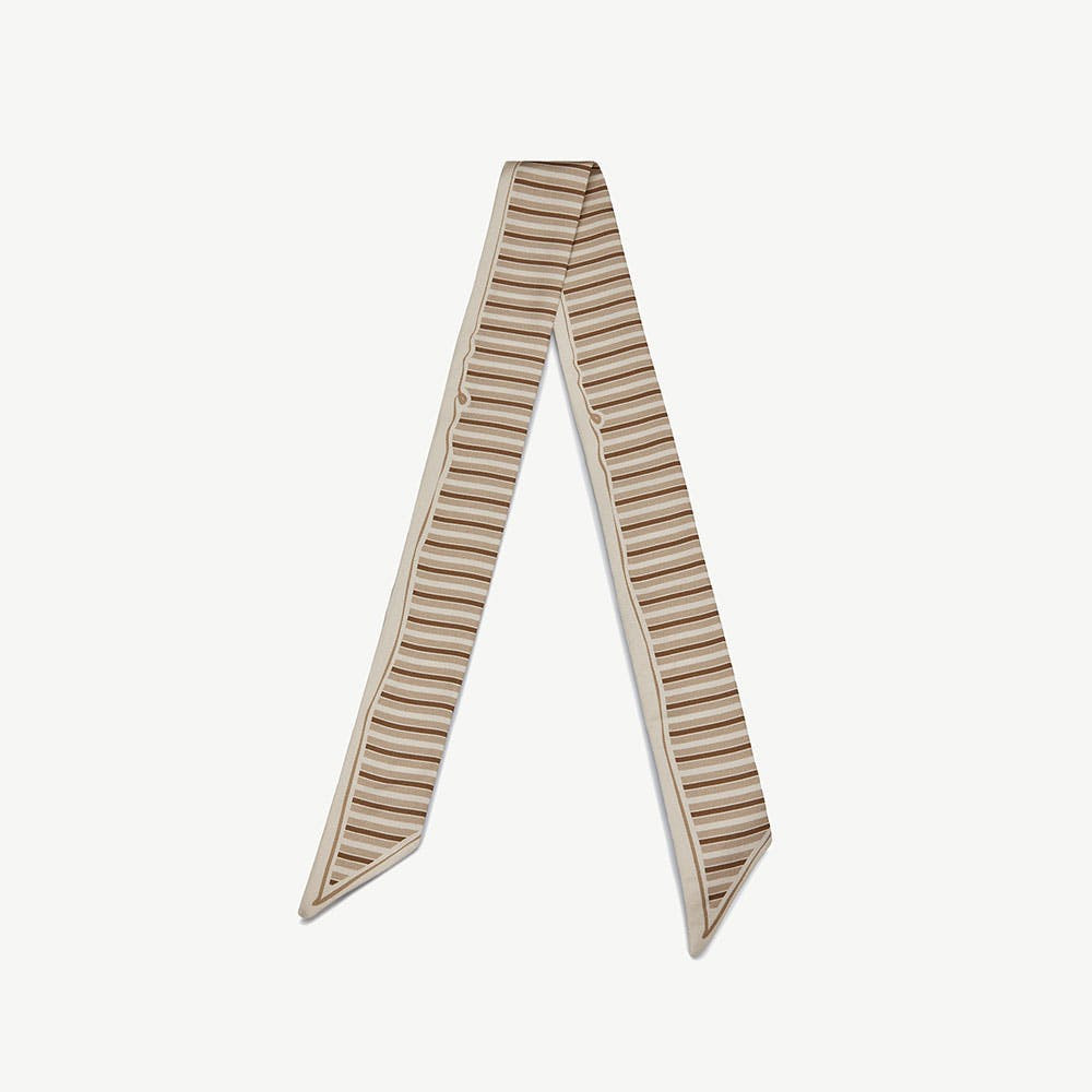 Silk Skinny Scarf - Caramel/Sand Stripes | Strathberry