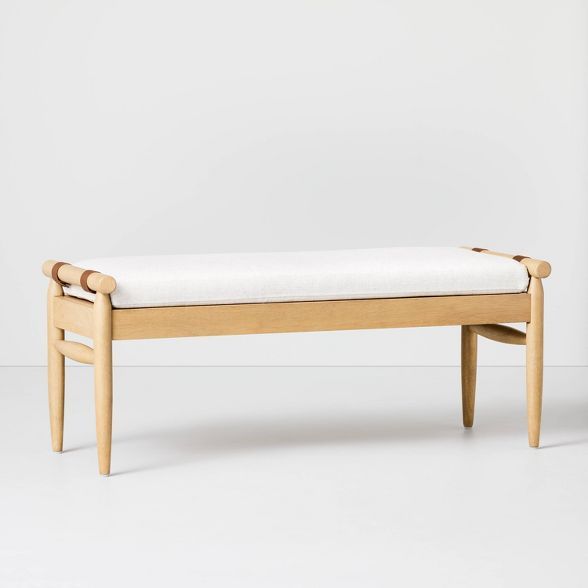 Upholstered Natural Wood Accent Bench - Hearth & Hand™ with Magnolia | Target