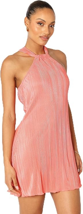 Petal & Pup Women's Melody Plisse Halter Mini Dress | Amazon (US)