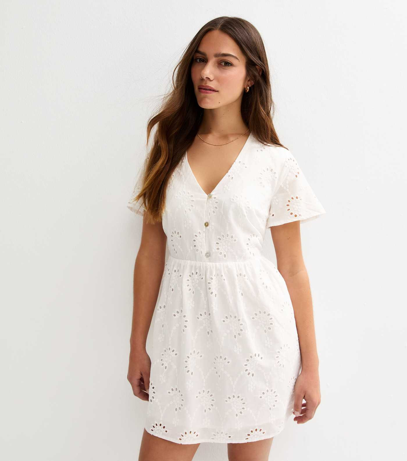 Petite White Broderie Anglaise Mini Dress | New Look | New Look (UK)