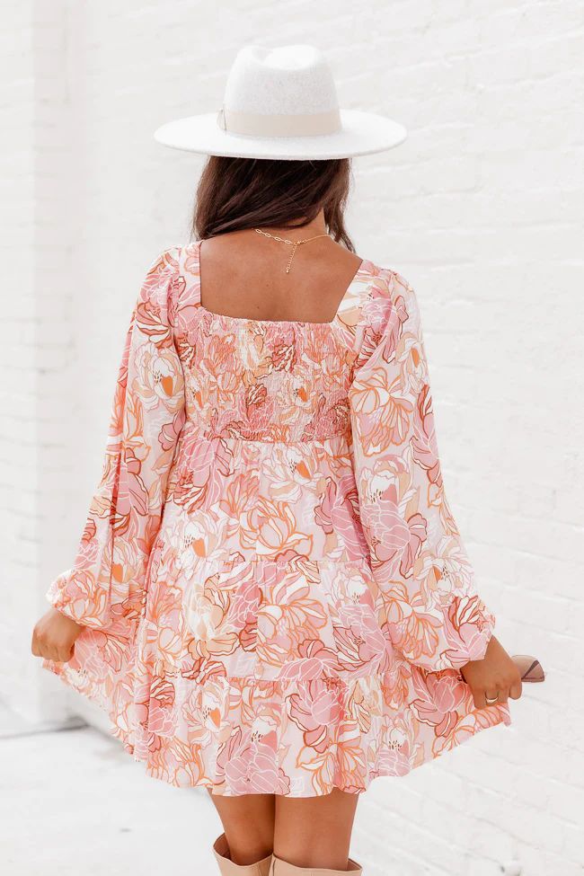 Let's Keep Going Pink Multi Square Neck Printed Long Sleeve Mini Dress | Pink Lily