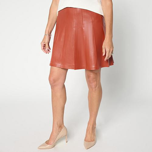 G by Giuliana Pleated Faux Leather Skirt - Brown - Size 1X | HSN