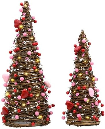 CRCZK Valentines Day Rattan Table Tree Decor with Lights Valentines Day Decorations 2Pack Lighted... | Amazon (US)