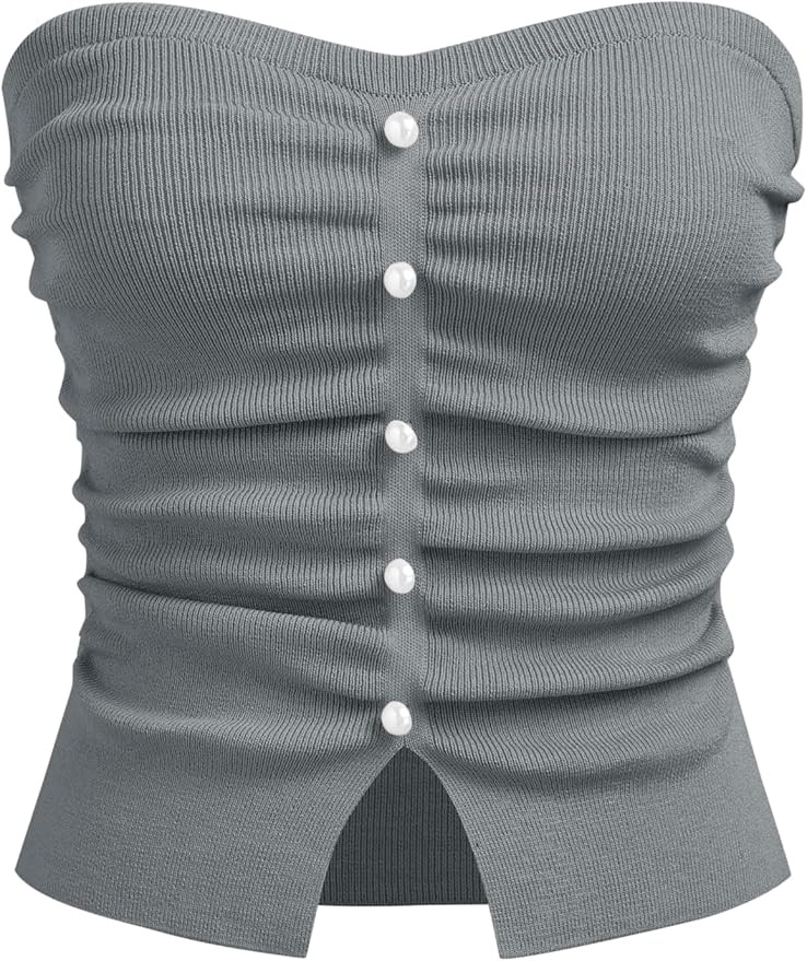Faux Pearl Tube Tops for Women Crop Knit Split Hem Ruched Going Out Tops Cute Summer Outfits Y2K | Amazon (US)