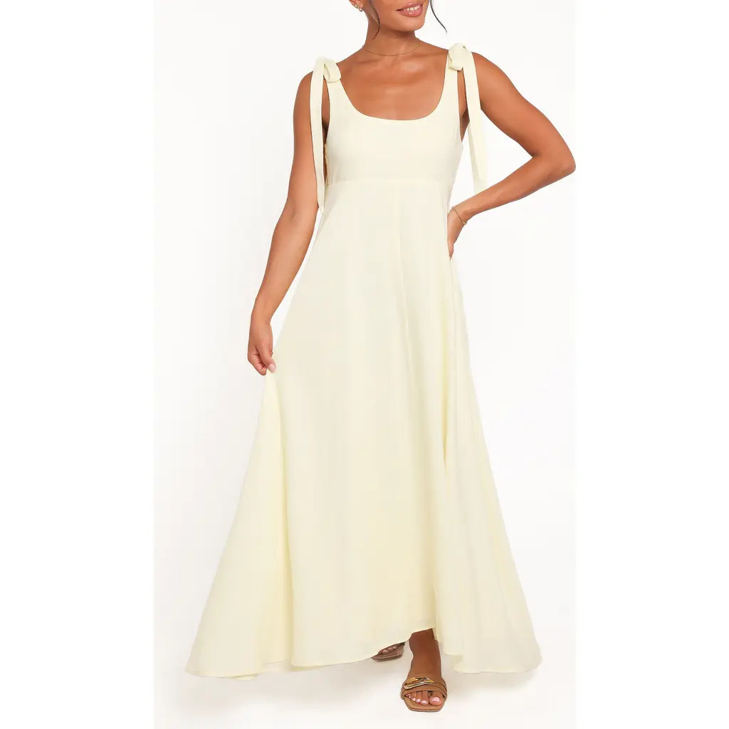 Petal & Pup Valara Tie Shoulder Maxi Dress in Butter Yellow at Nordstrom, Size Small | Nordstrom