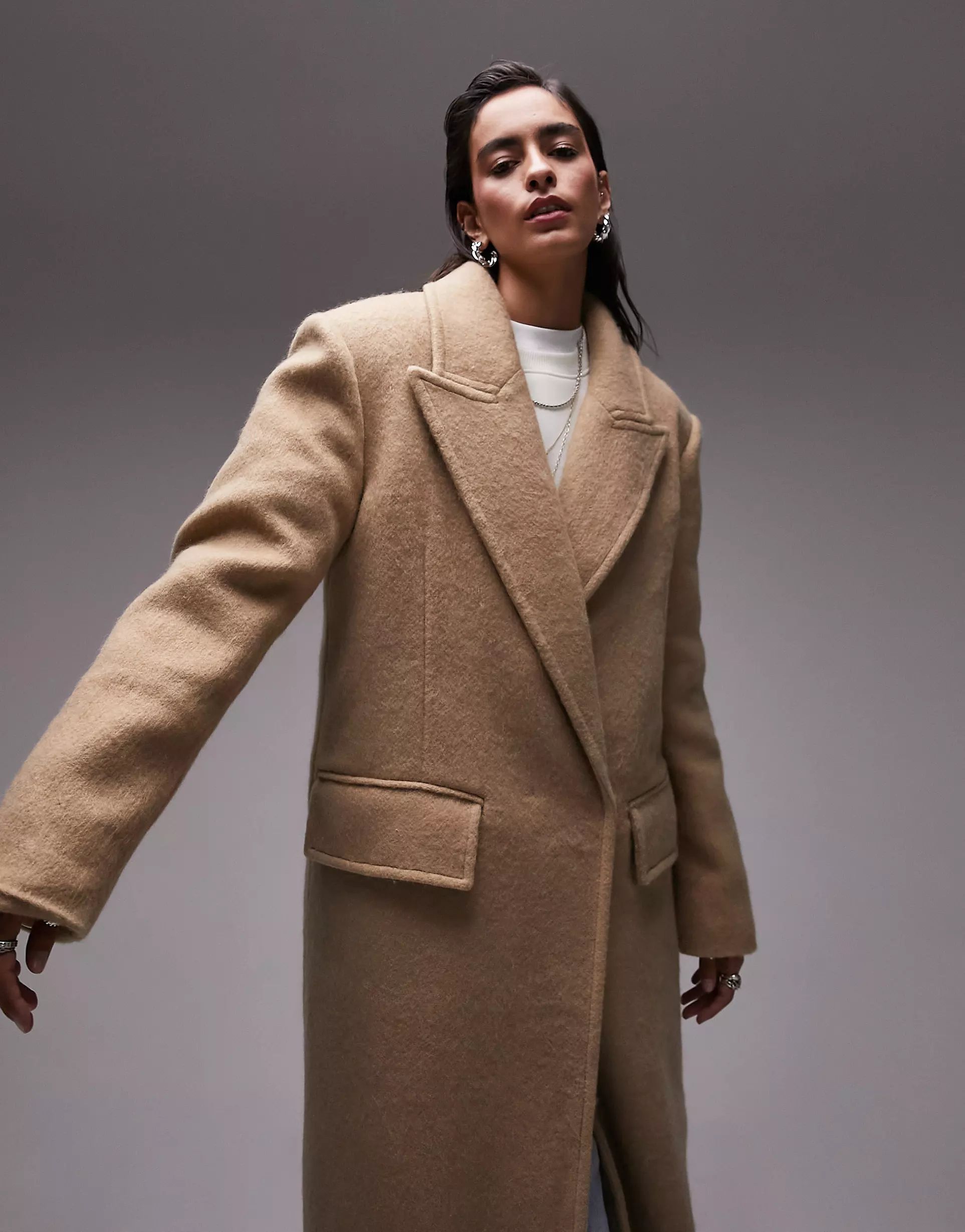 Topshop wool-blend oversized coat with three pocket detail in camel | ASOS (Global)