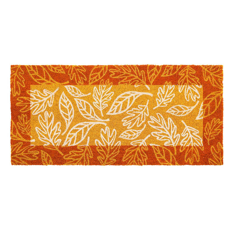 Orange Bordered Autumn Leaves Coir Mat, 22x47 | At Home