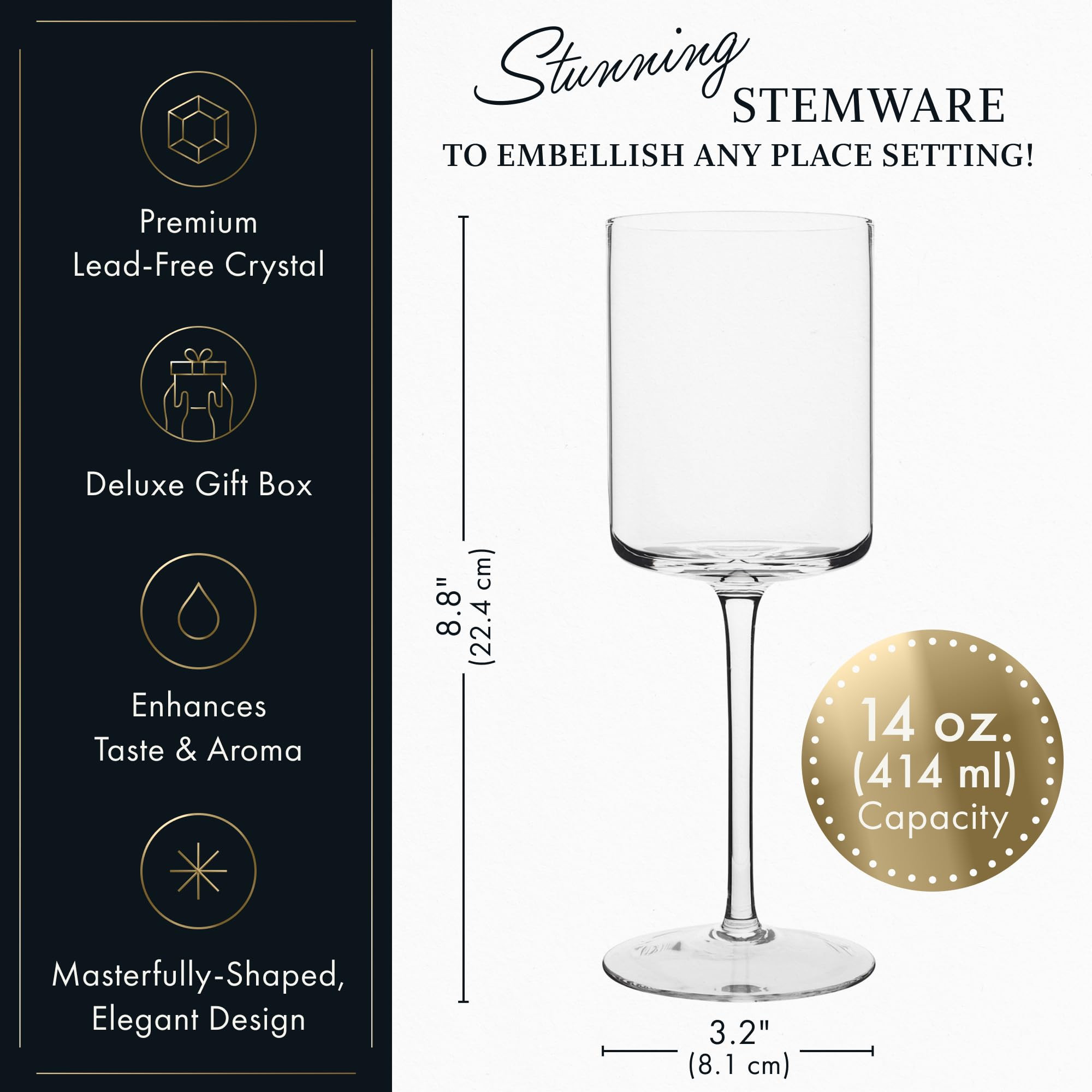 Square Wine Glasses Set of 4 - 14 oz - Crystal Wine Glass Set in Gift Packaging - Large Red Wine ... | Amazon (US)