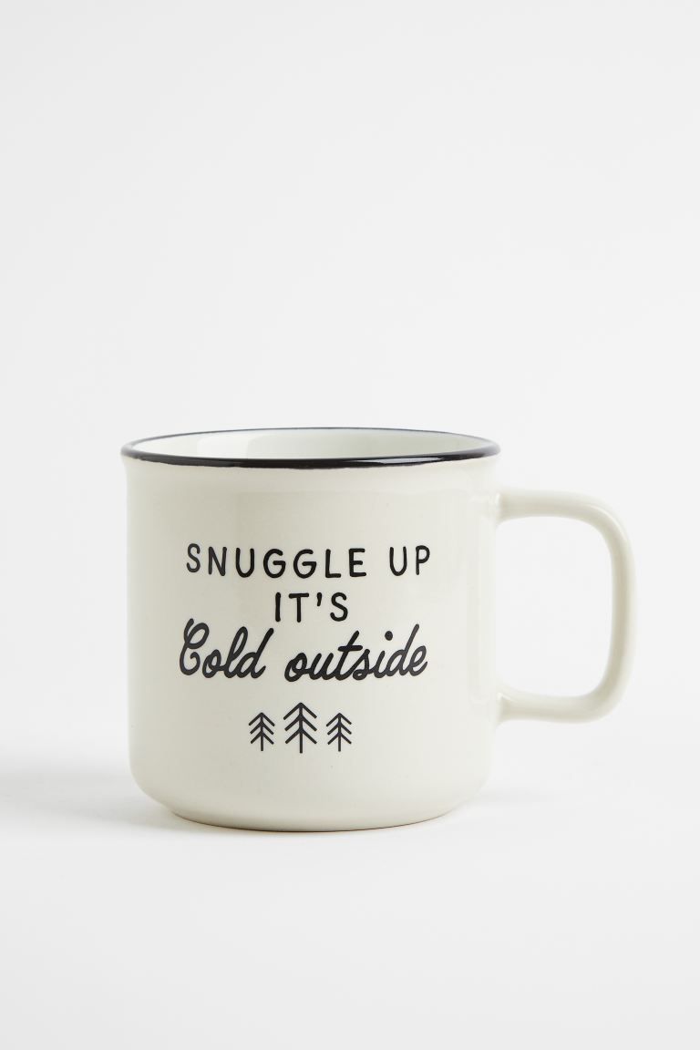 Text-print Mug - Natural white/black - Home All | H&M US | H&M (US + CA)