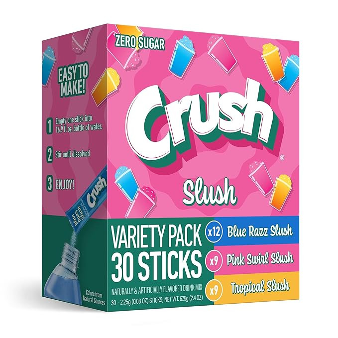 Crush Slush, Zero Sugar On-The-Go Variety Drink Mix Packets, 30 pack | Amazon (US)